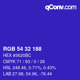 カラーコード: RGB 54 32 188 | qconv.com