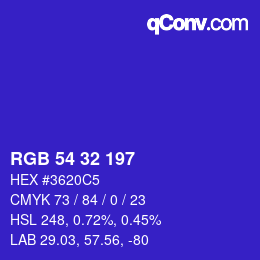 カラーコード: RGB 54 32 197 | qconv.com