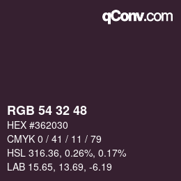 カラーコード: RGB 54 32 48 | qconv.com
