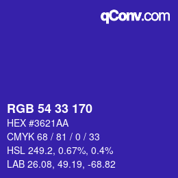 カラーコード: RGB 54 33 170 | qconv.com