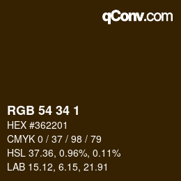 Color code: RGB 54 34 1 | qconv.com