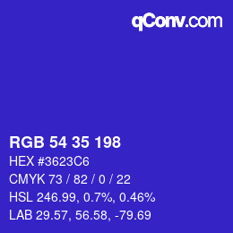 Color code: RGB 54 35 198 | qconv.com