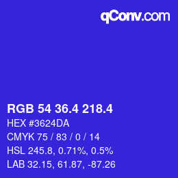 カラーコード: RGB 54 36.4 218.4 | qconv.com