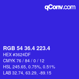 カラーコード: RGB 54 36.4 223.4 | qconv.com