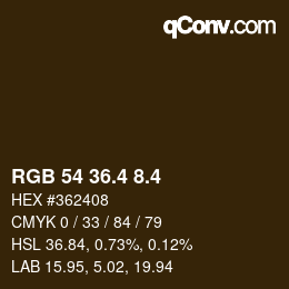 カラーコード: RGB 54 36.4 8.4 | qconv.com