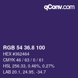 Color code: RGB 54 36.8 100 | qconv.com