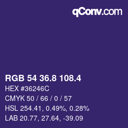 カラーコード: RGB 54 36.8 108.4 | qconv.com