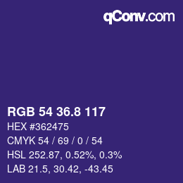 カラーコード: RGB 54 36.8 117 | qconv.com