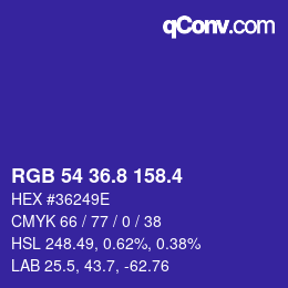 カラーコード: RGB 54 36.8 158.4 | qconv.com