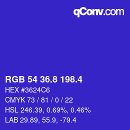 カラーコード: RGB 54 36.8 198.4 | qconv.com
