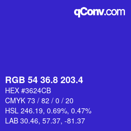 カラーコード: RGB 54 36.8 203.4 | qconv.com
