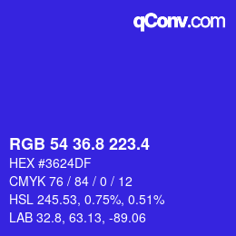 カラーコード: RGB 54 36.8 223.4 | qconv.com