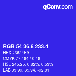 カラーコード: RGB 54 36.8 233.4 | qconv.com