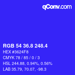 カラーコード: RGB 54 36.8 248.4 | qconv.com