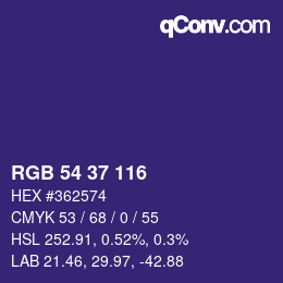 Código de color: RGB 54 37 116 | qconv.com