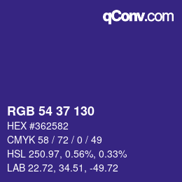 Color code: RGB 54 37 130 | qconv.com