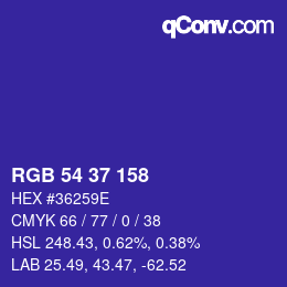 カラーコード: RGB 54 37 158 | qconv.com
