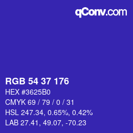 颜色代码: RGB 54 37 176 | qconv.com