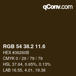カラーコード: RGB 54 38.2 11.6 | qconv.com