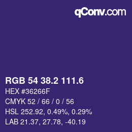 カラーコード: RGB 54 38.2 111.6 | qconv.com