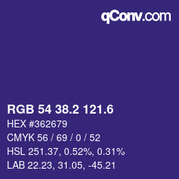カラーコード: RGB 54 38.2 121.6 | qconv.com
