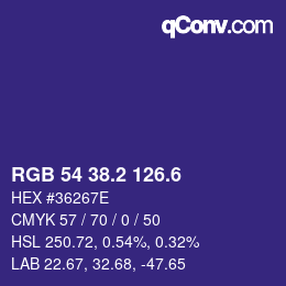 カラーコード: RGB 54 38.2 126.6 | qconv.com