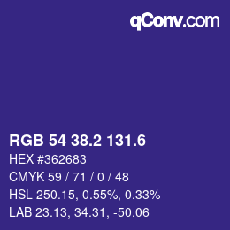 カラーコード: RGB 54 38.2 131.6 | qconv.com
