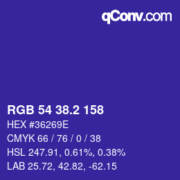 カラーコード: RGB 54 38.2 158 | qconv.com