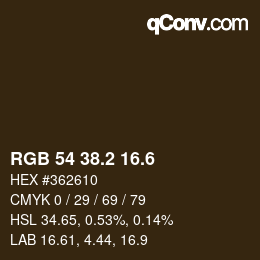 カラーコード: RGB 54 38.2 16.6 | qconv.com