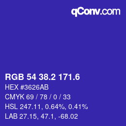カラーコード: RGB 54 38.2 171.6 | qconv.com