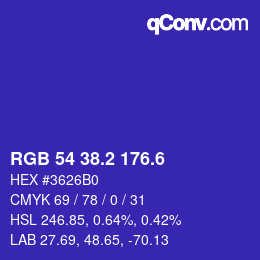 カラーコード: RGB 54 38.2 176.6 | qconv.com