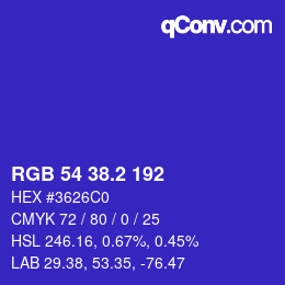 カラーコード: RGB 54 38.2 192 | qconv.com