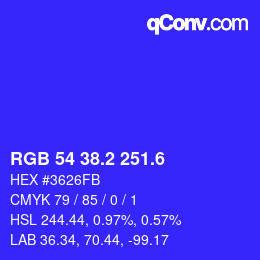 カラーコード: RGB 54 38.2 251.6 | qconv.com