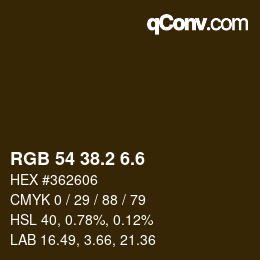 カラーコード: RGB 54 38.2 6.6 | qconv.com