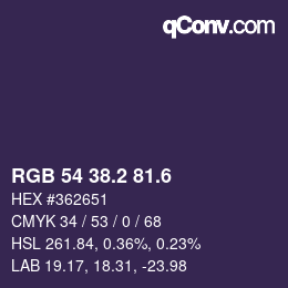 カラーコード: RGB 54 38.2 81.6 | qconv.com