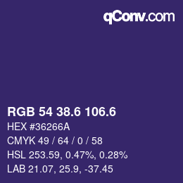 カラーコード: RGB 54 38.6 106.6 | qconv.com