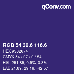 カラーコード: RGB 54 38.6 116.6 | qconv.com