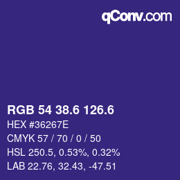 カラーコード: RGB 54 38.6 126.6 | qconv.com