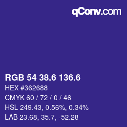 カラーコード: RGB 54 38.6 136.6 | qconv.com