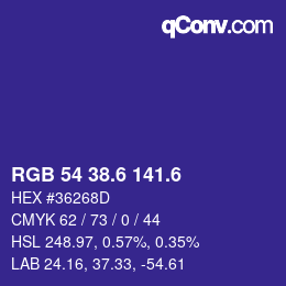 カラーコード: RGB 54 38.6 141.6 | qconv.com