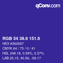 カラーコード: RGB 54 38.6 151.6 | qconv.com