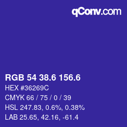 カラーコード: RGB 54 38.6 156.6 | qconv.com