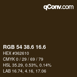 カラーコード: RGB 54 38.6 16.6 | qconv.com