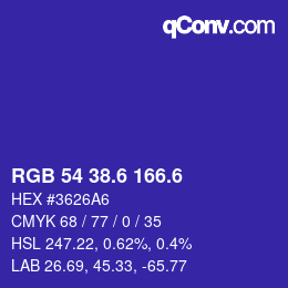 カラーコード: RGB 54 38.6 166.6 | qconv.com