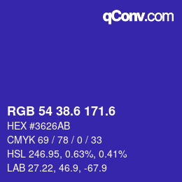 カラーコード: RGB 54 38.6 171.6 | qconv.com