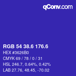 カラーコード: RGB 54 38.6 176.6 | qconv.com