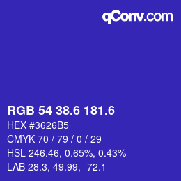 カラーコード: RGB 54 38.6 181.6 | qconv.com