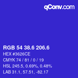 カラーコード: RGB 54 38.6 206.6 | qconv.com