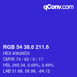 カラーコード: RGB 54 38.6 211.6 | qconv.com