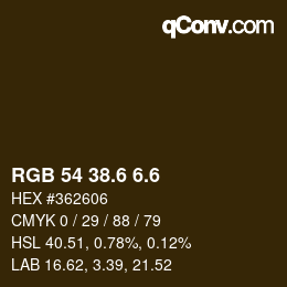 カラーコード: RGB 54 38.6 6.6 | qconv.com